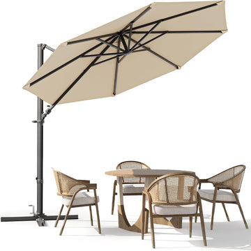 10FT Outdoor Patio Umbrella with High Pedel and 4 Gear Heights, Large Offset Market Umbrella with 360-degree Rotation
