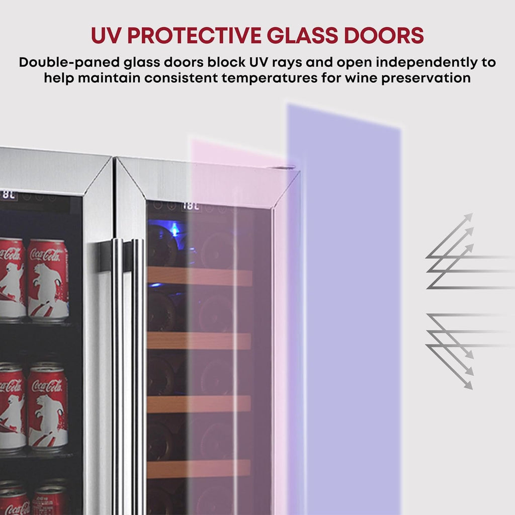 18 Bottle 56 Can Wine Fridge - Wine Cooler with Glass Door, 150 L Beverage Can R