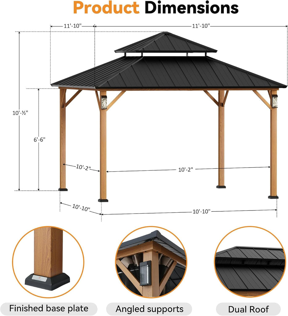 Modern Shade The Horizon Hard Top Gazebo 12' x 12' with 4 LED Lights