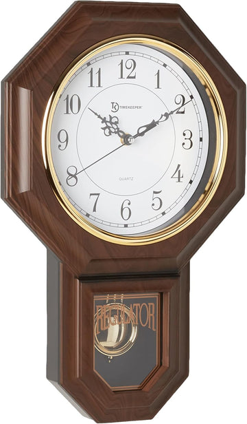 Timekeeper Essex Faux Wood Traditional Schoolhouse Pendulum Wall Clock for Home and Office, Westminster Chime, Clock Size 17.5 Inch x...