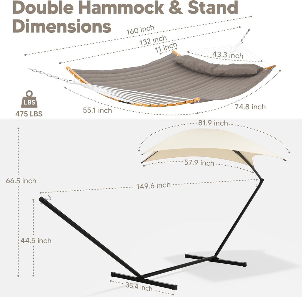 2 Person Hammock with Stand for Outside, Brown | Hammock and Stand Outdoor, Patent Pending
