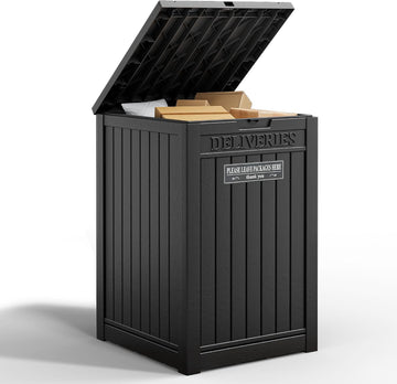 Package Delivery Box With Sign, Lockable Outdoor Storage Box Waterproof Deck Box