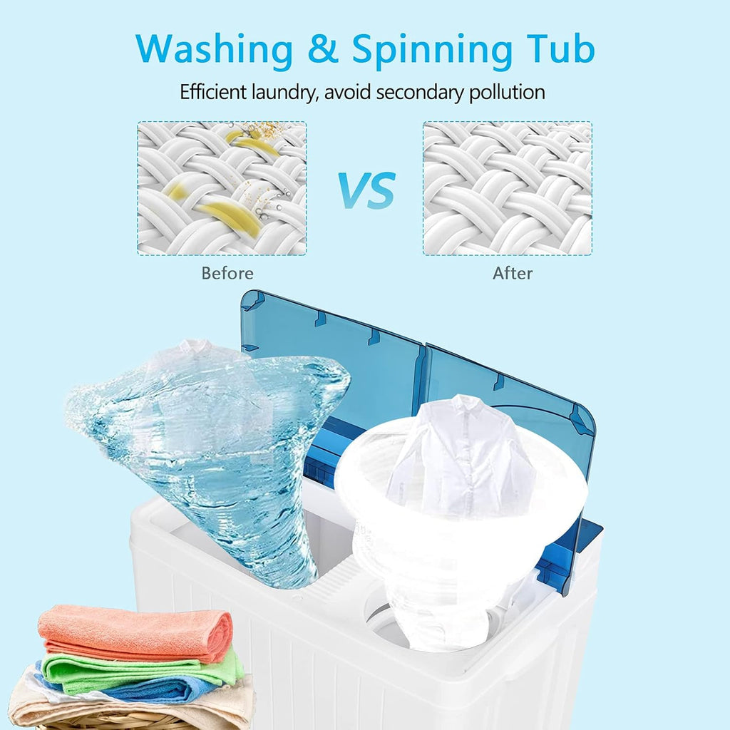 Portable Washing Machine, Twin Tub 26 Lbs Capacity, 18 Lbs Washer and 8 Lbs Spinner, Compact Washer with Control Knobs