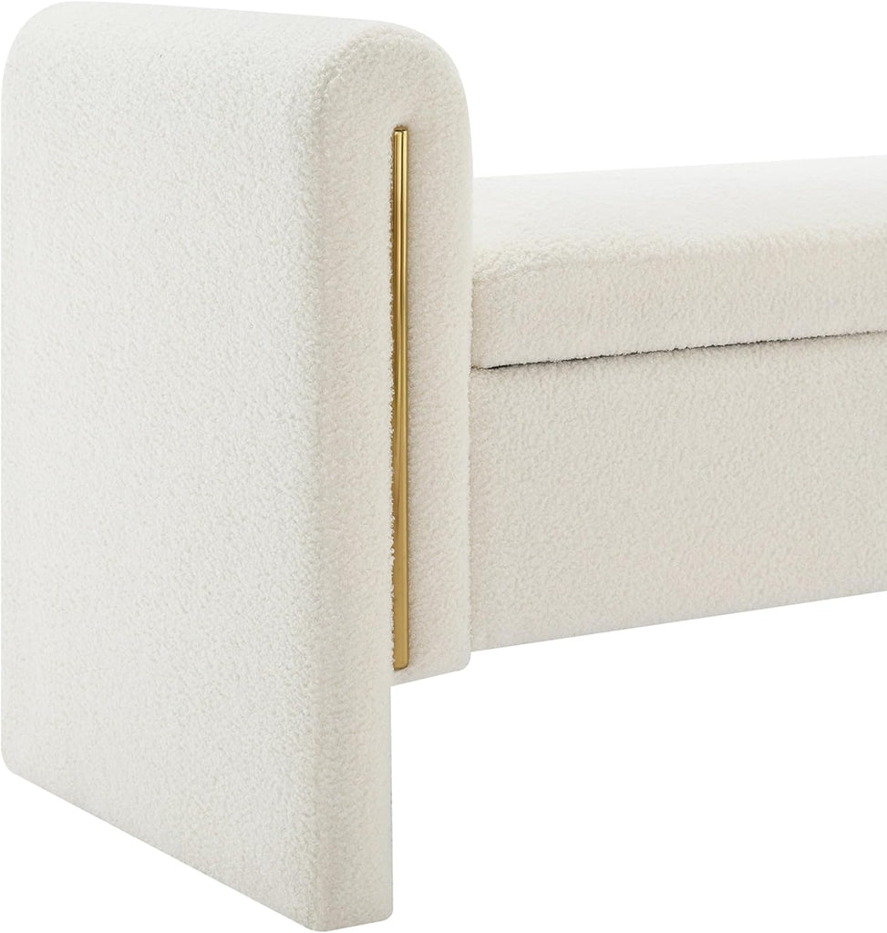 Upholstered Storage Ottoman, Teddy Fabric Bench with Solid Wood Legs, Comfortable Foot Rest Stool, Storage Bench End