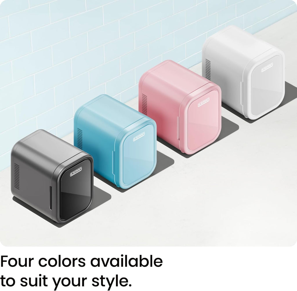 Portable Mini Fridge - Fits 6 x 12 oz Cans, Cooler and Heater Mini Fridge for Bedroom, Car, Office, Dorm and Skincare