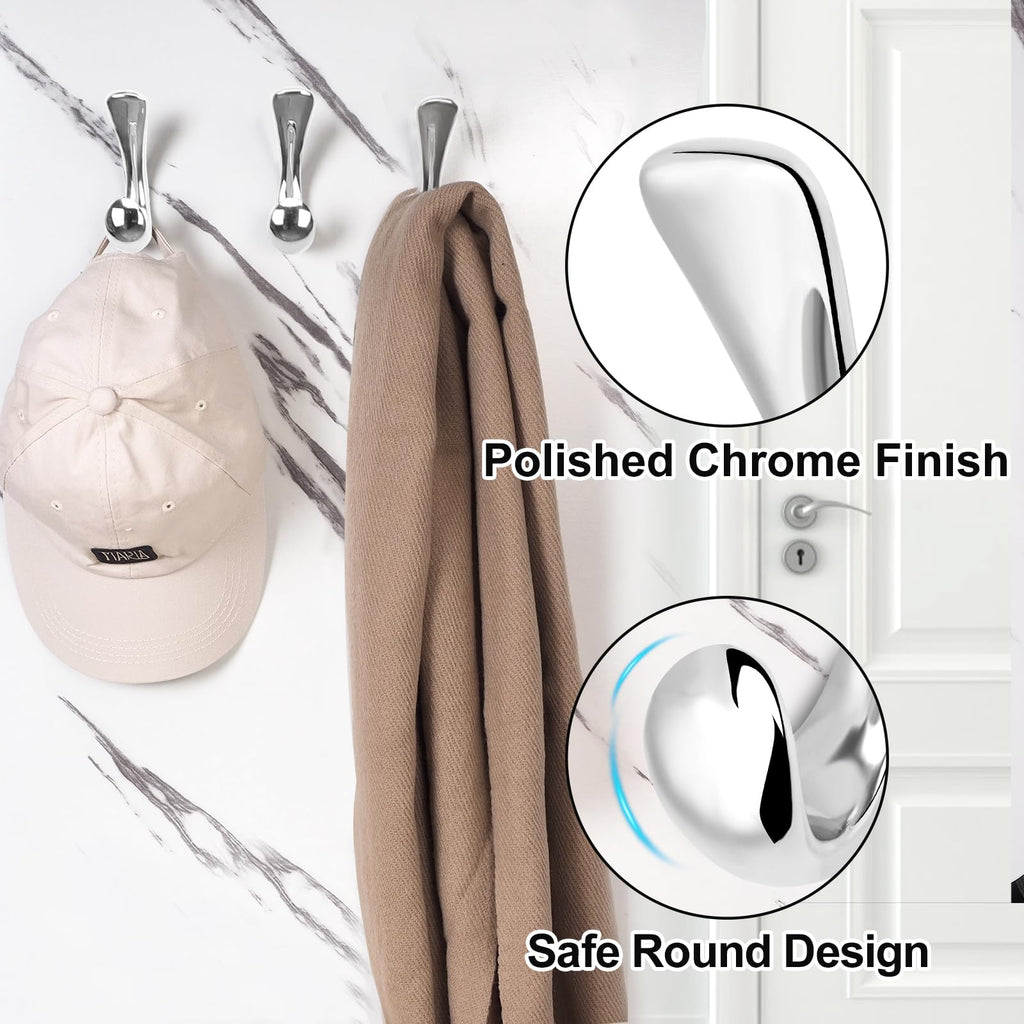 4 Pack Towel Hooks s Wall Mounted, Polished Chrome Bathroom Hooks for Towels, Robe & Towel Hook for Wall, Modern Bath