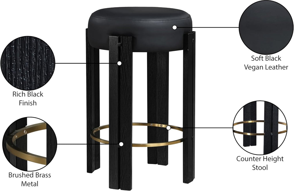 816Black-C Harrison Collection Modern | Contemporary Counter Stool with Soft Black Vegan Leather, Rich Black Finish