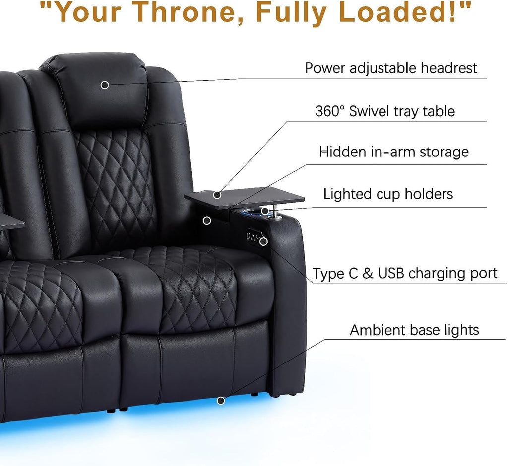 Home Theater Seating Seats Classic Series Top Grain Leather Loveseat Recliner Chairs Dual Power Movie Gaming Sofa
