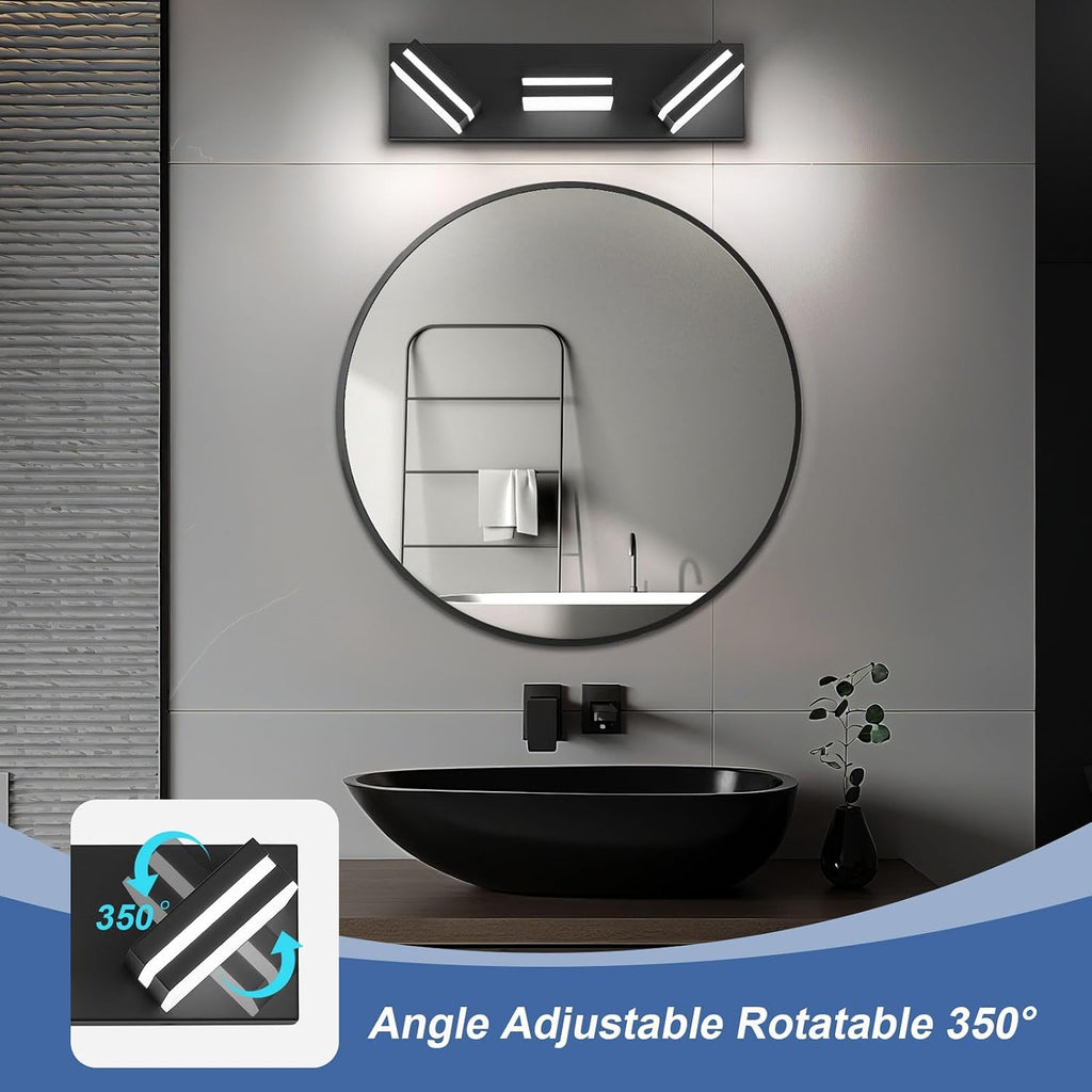 Modern LED Small Black Acrylic Bathroom Lights Fixtures 3-Light | Wall Lighting,Vanity Lights Over Mirror 6000K