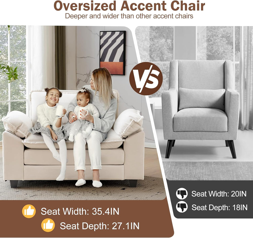Oversized Accent Chair, Velvet Comfy Cloud Sofa Chair with Large Seat and Upholstered Armrests, Modern Extra Wide