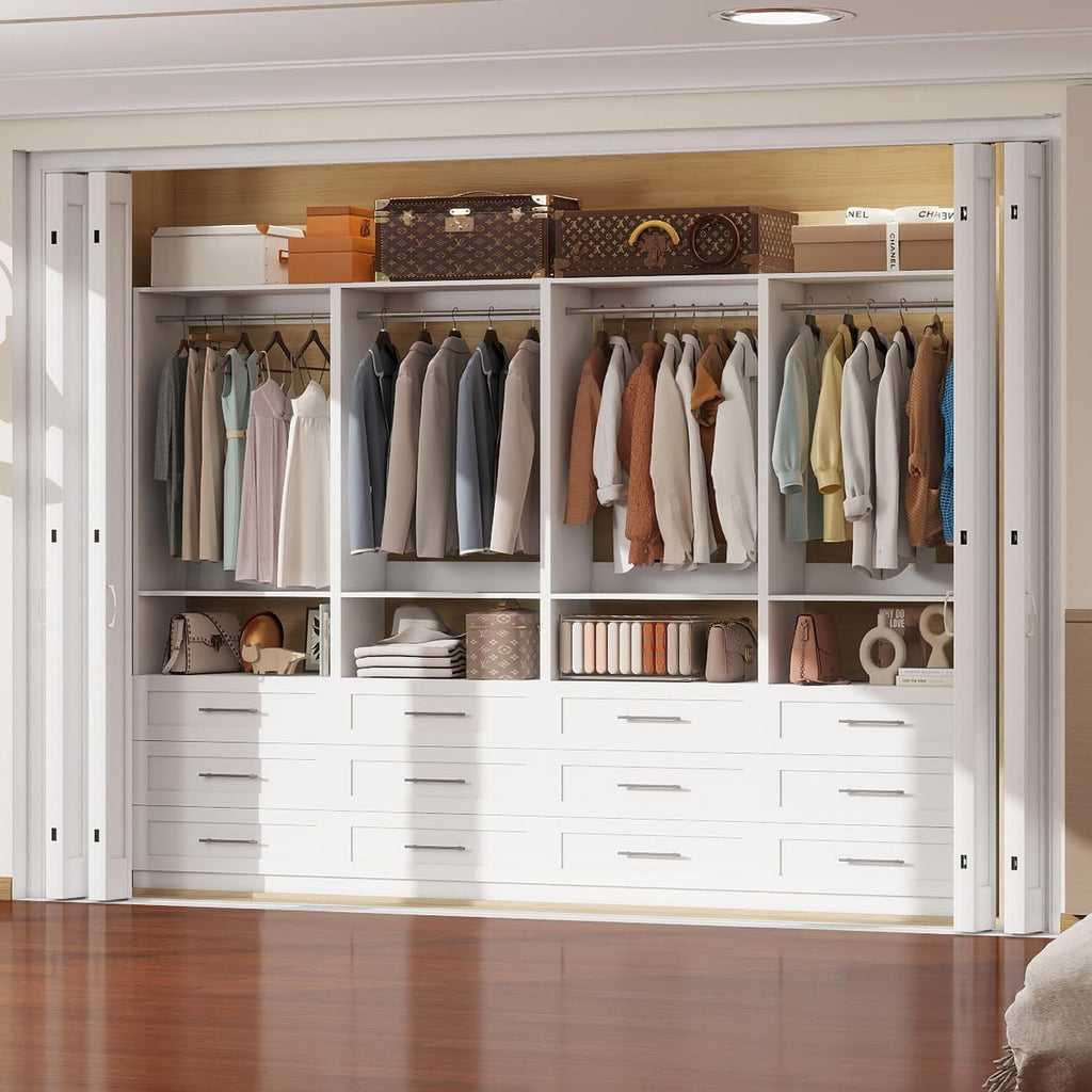 Closet System with 12 Drawers, 8FT-21FT Custom Closet Organizer System Modular Walk in Closet Freestanding Corner