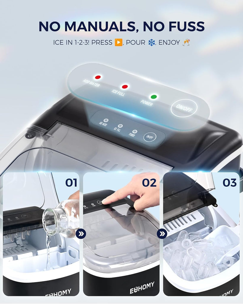 Countertop Ice Maker Machine with Handle, 26lbs Per Day, 9 Bullet Cubes in 6 Mins, Self-Cleaning Portable Ice Maker