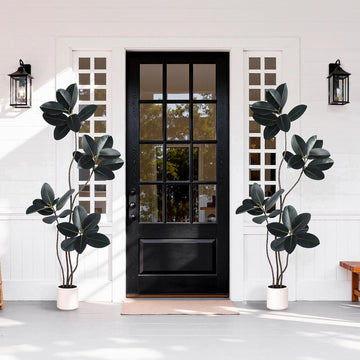 Artificial Rubber Tree 6FT Tall Faux Plants Indoor Artificial Trees Potted - Fake Tree with White Planter Large Floor