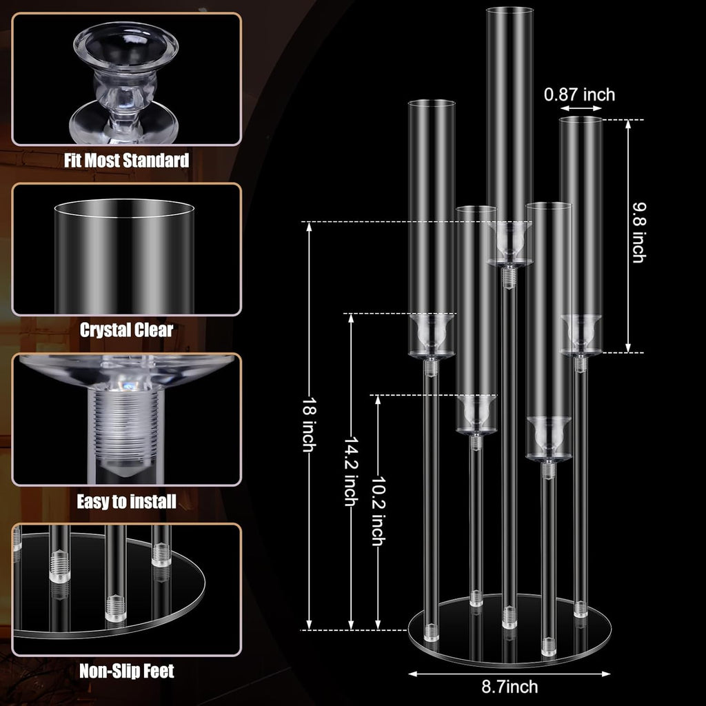 4 Sets 5 Arm Acrylic Candelabra Holderar Candle Centerpieces with LED Candles and Shade for Proposal Ceremony