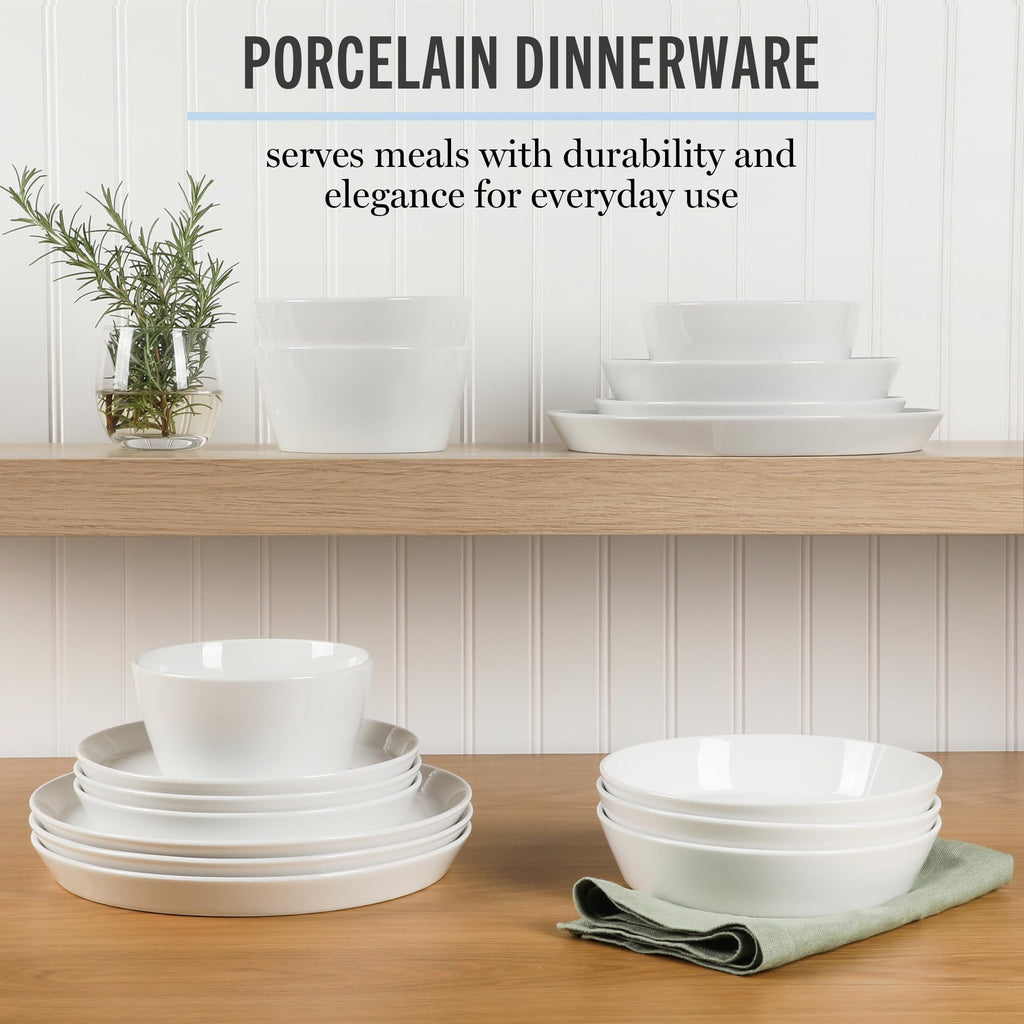 Selma Chip & Scratch Resistant Dinnerware Set Service for 4 (16pcs) - White Plates and Bowls, Durable Dishwasher and