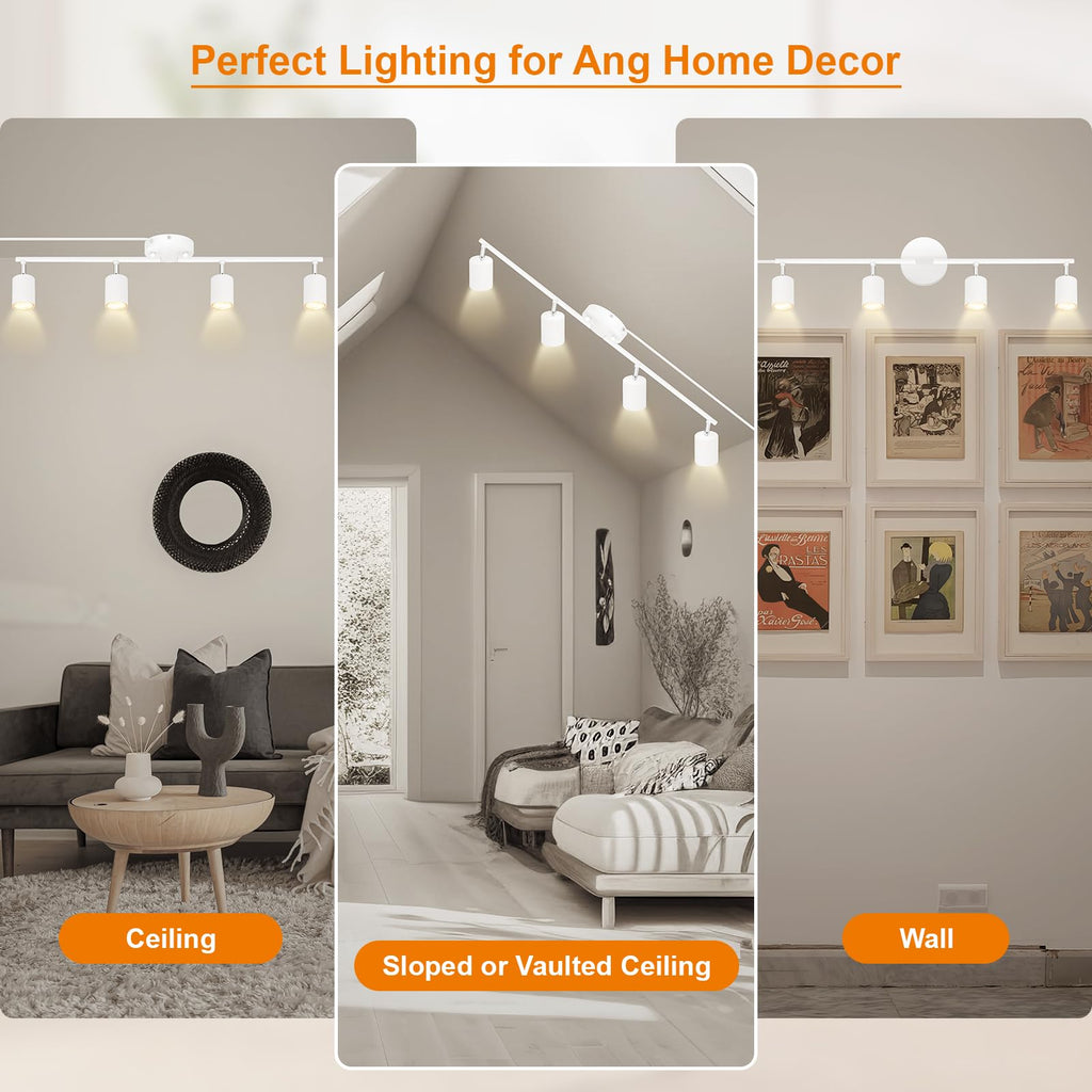 Plug in Track Lighting LED, Track Lighting Fixtures Ceiling, White 4-Light Kitchen Light Kit, Plug in Wall Light