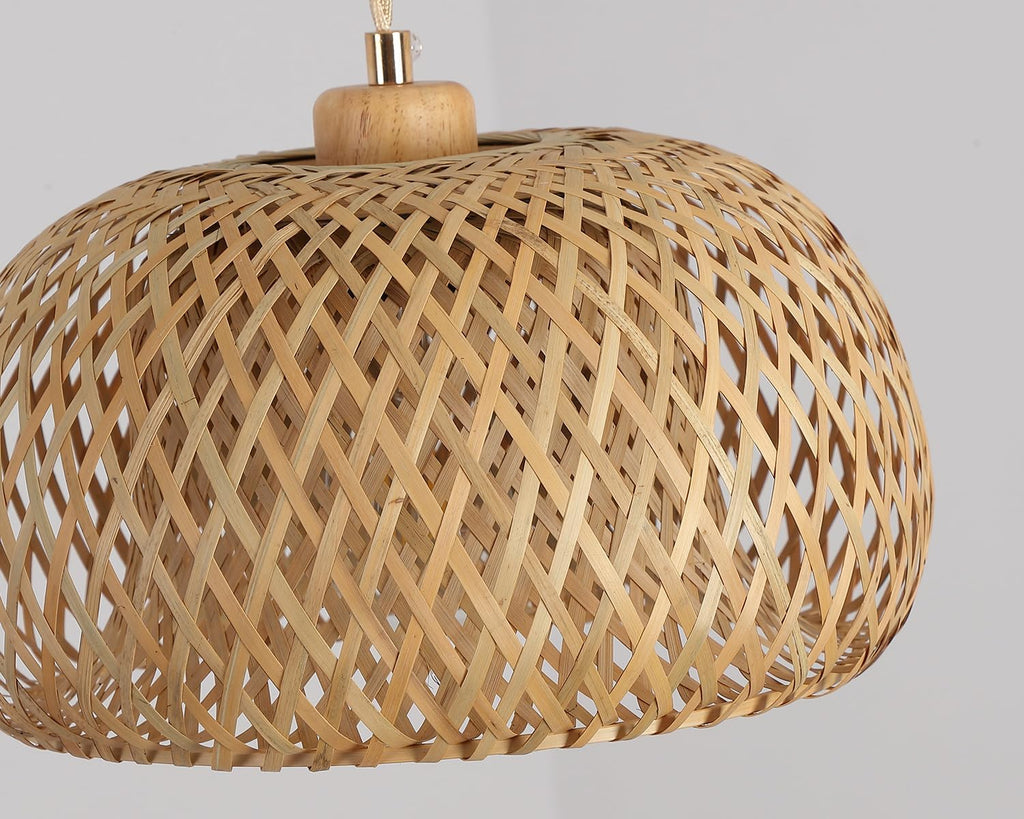 Bamboo Pendant Light Fixture One-Light Adjustable Boho Basket Handmade Woven Pendant Lighting for Kitchen Island Sink