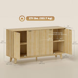 Fluted Sideboard Buffet Cabinet, 55" Modern Accent Console Cabinet with 4 Doors, 2 Adjustable Shelves and 5 Wood Legs