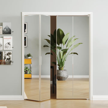 Bifold Doors, Mirror Bifold Closet Door with Complete Hardware Kit