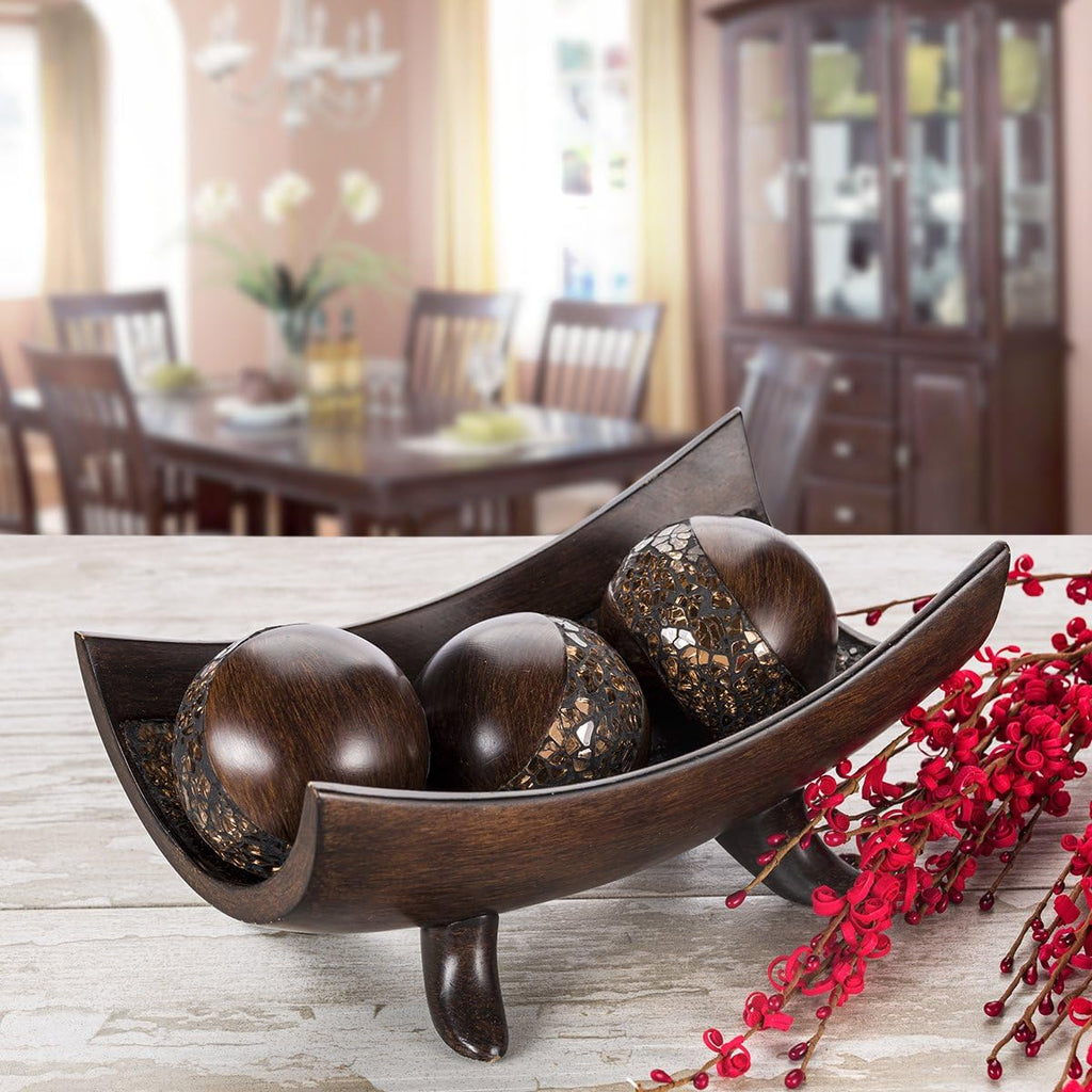 Schonwerk Brown Walnut Decorative Orbs for Bowls and Vase Fillers (Set of 3) Resin Sphere Balls for Living, Dining