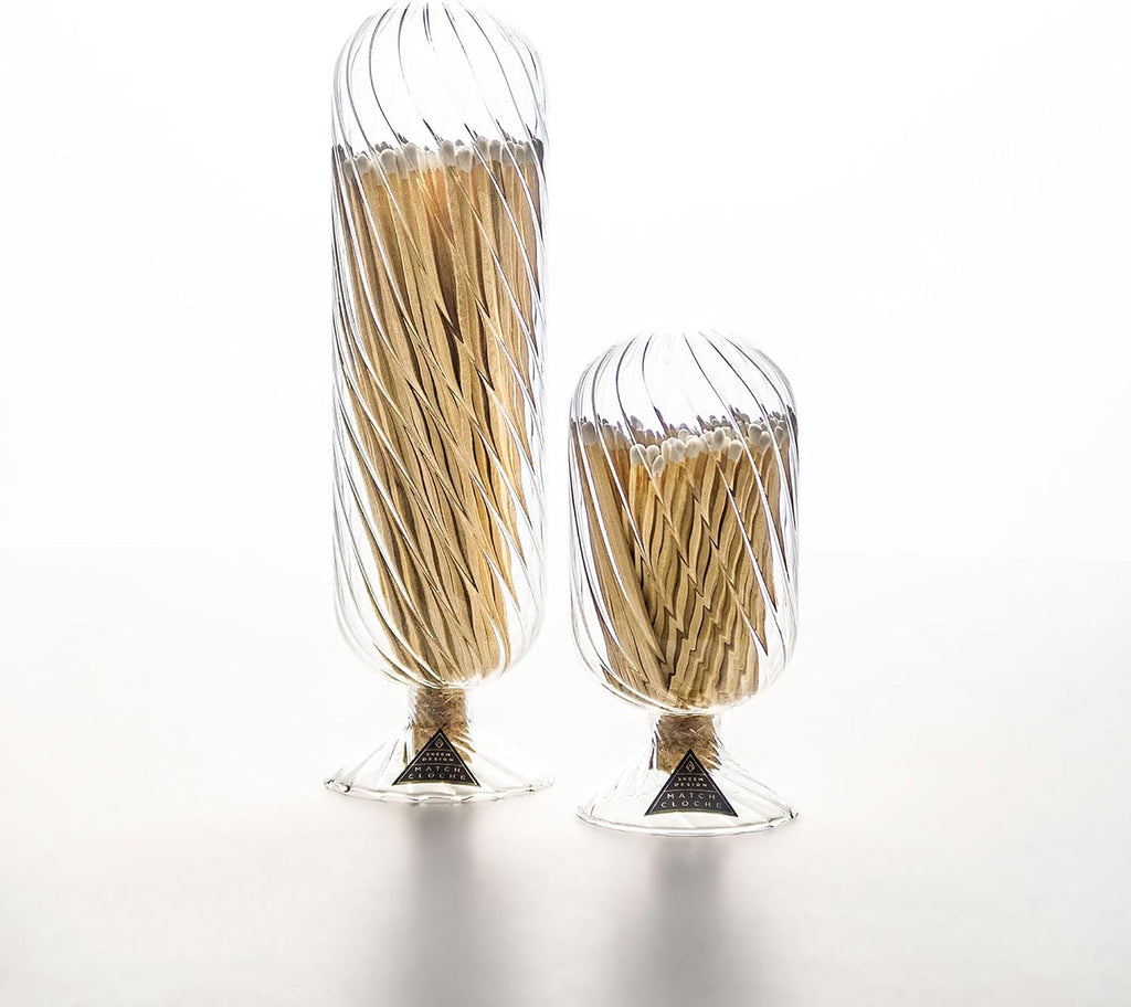 Helix Fireplace Glass Match Cloche with Striker - Includes 120 Long White-Tipped Matches - Perfect Decorative - Set of 120