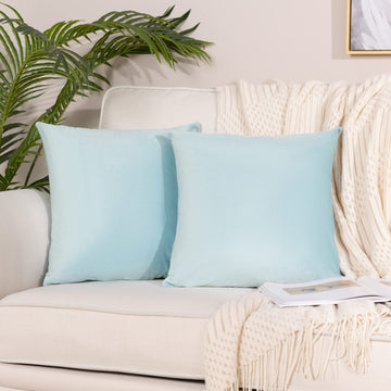 Powder Blue Velvet Throw Pillow Covers 20x20 inch, Decorative Solid Soft Cushion Cases for Couch Sofa Bed, Pack of 2