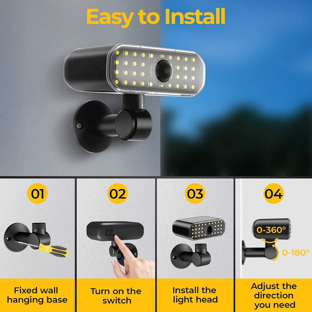 Solar Security Lights Outdoor, Motion Sensor 3 Modes, 2 Pack | IP67 Waterproof, Super Bright 5050 SMD LEDs, 180°