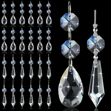 24 Pcs Chandelier Crystal Replacement 38 mm Teardrop & Icicle Crystal Prisms Hanging Gems Parts for Lamps and