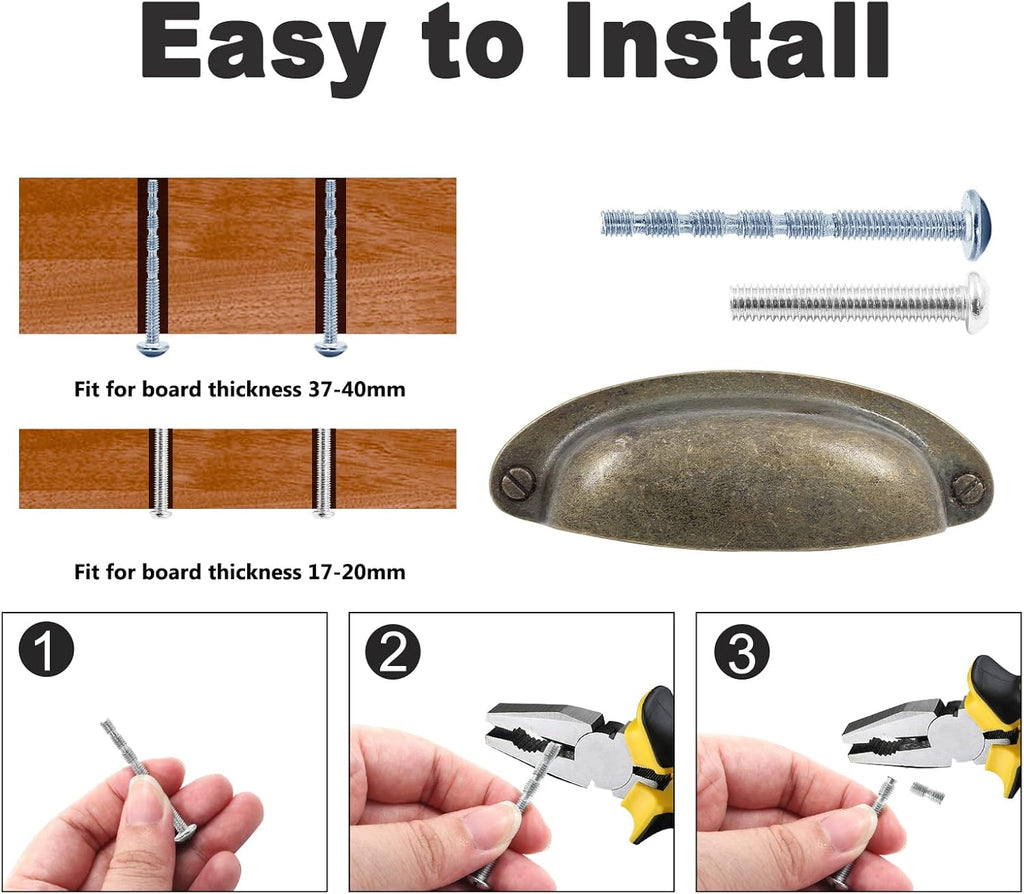 10Pcs 3.5Inch Hole Spacing Cup Pull Handles, Vintage Farmhouse Style Flat Cabinet Cup Pulls for Drawer/Dresser Bin