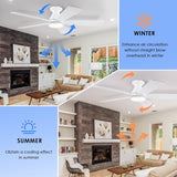 52in Ceiling Fans with Lights - White Flush Mount Ceiling Fan Light with Remote, 6 Wind Speeds and Reversible, Modern Low Profile Fan Light for Indoor/Covered Outdoor A101-B0DTD1M3KT