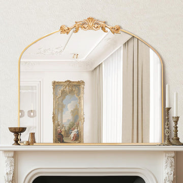 Vintage Gold Baroque Mirror for Wall, 36"X30" Arched Antique Wall Mirror with Elegant Carving Top, Full Metal Frame