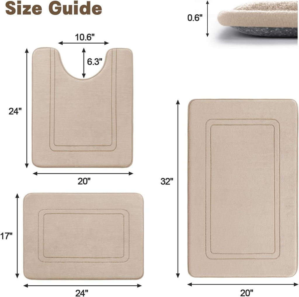 Memory Foam Bath Mat Set, Bathroom Rugs Sets 3 Pieces, Non Slip Bath Mats , Super Soft and Water Absorbent Bath Rug