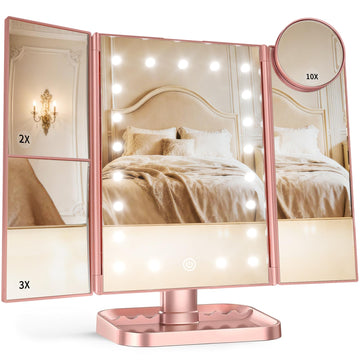 Magnifying Vanity Mirror with Light, Trifold Makeup Mirror