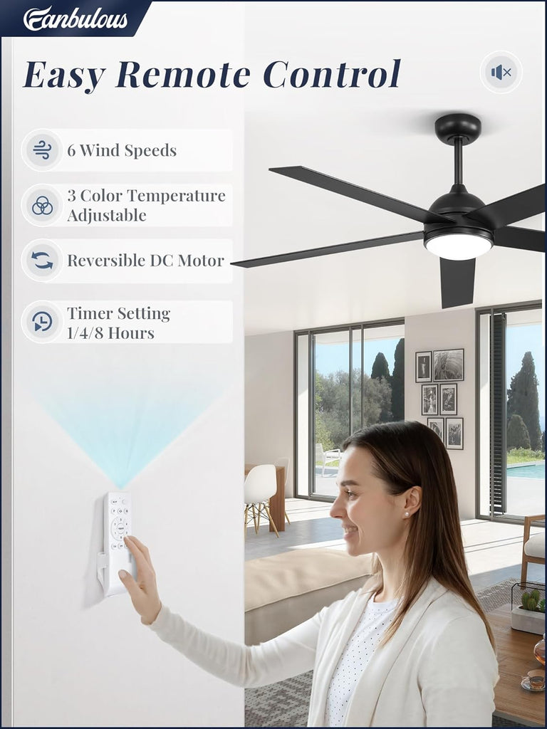 60" Ceiling Fan with LED Light and Remote - Black