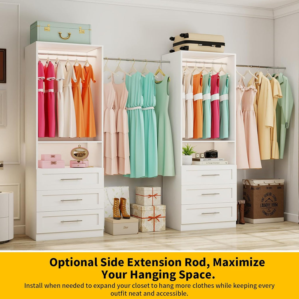 Closet System of 2 Sets with 6 Drawers, 4FT-10FT Modular Closet Organizer Systems Shelving, Wood Closet Systems for