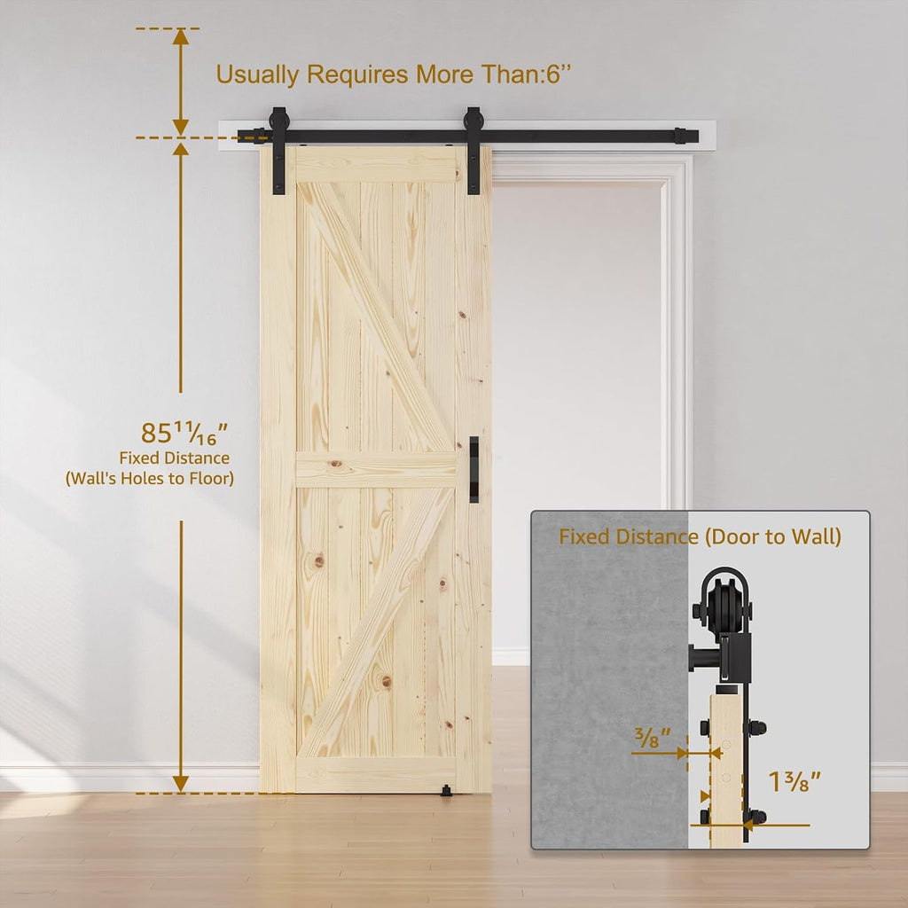 30in x 84in Sliding Barn Door with 5ft Barn Door Hardware Kit Included, Unfinished Solid Spruce Wood