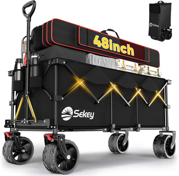 48''L Collapsible Foldable Extended Wagon with 660lbs Weight Capacity, Heavy Duty 300L Folding Utility Garden Cart