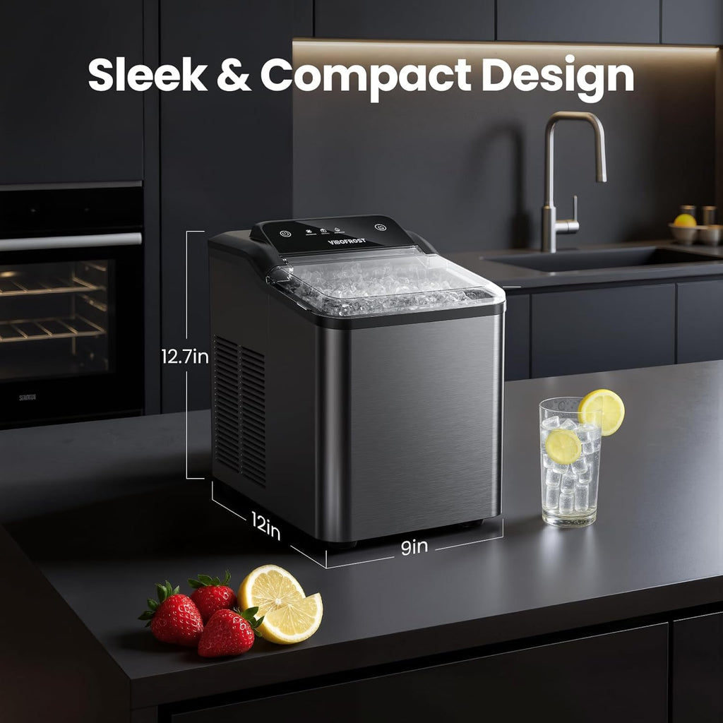 Nugget Ice Maker Countertop, Fast 35lbs/24H Sonic Pebble Ice Machine, Self-Cleaning Anti-Scale System, Stainless