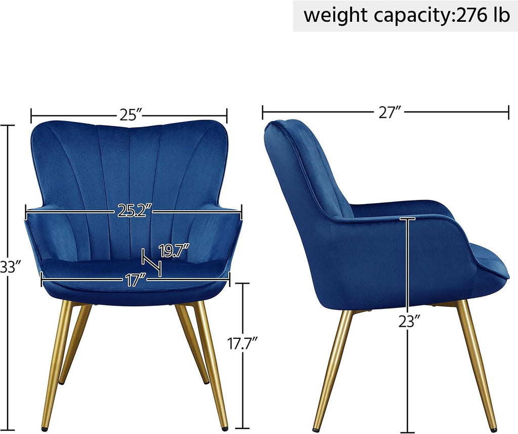 Velvet Accent Chair, Modern Armchair with Wing Side and Metal Legs, Cozy and Soft Padded and High Back /Home