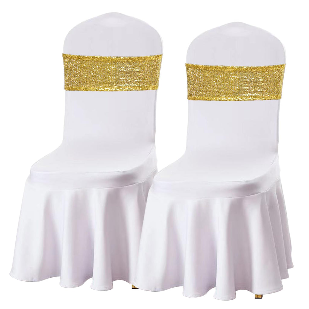 Gold Sequin Chair Sashes Bows 120 Pcs Glitter Chair Back Cover Ties Bands for Wedding Banquet Party Decor