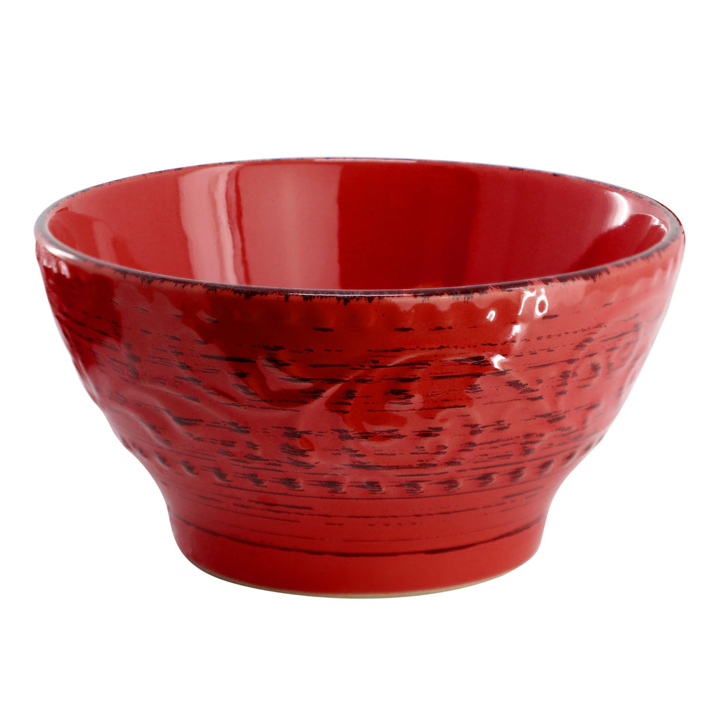 Malibu Ocean Bloom 16-Piece Stoneware Embossed Pattern Reactive Glaze Red Dinnerware Set, Tableware, Serveware Set