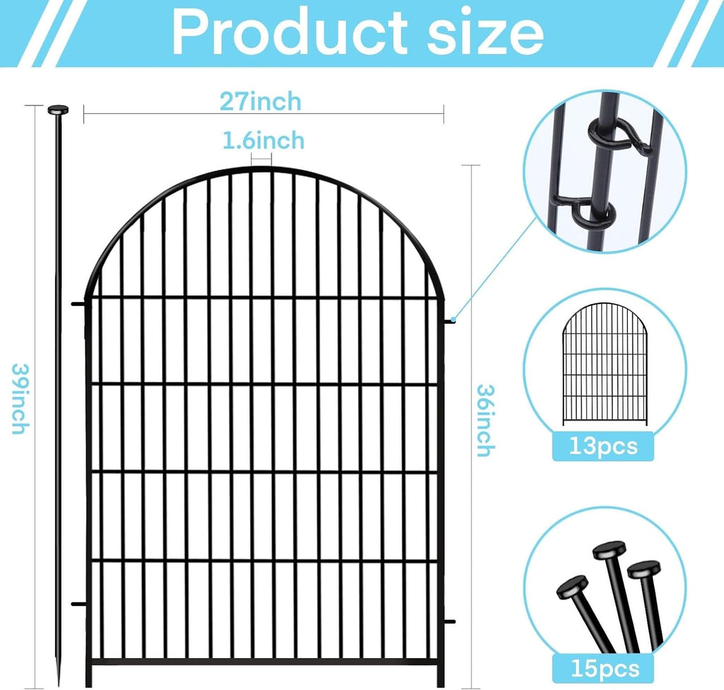 Garden Fencing 36 Inch High with Gate, 14 Panels Garden Fence Total 30.6 Ft(L),No Dig Animal Barrier, Rustproof Metal