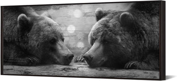 Black and White Grizzly Bears Canvas Wall Art 20x48'' Black Floater Frame Wildlife Prints Stretched Canvas Ready to