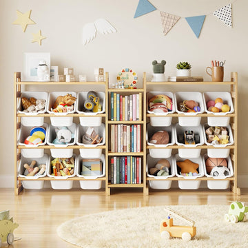 Large Toy Storage Organizer with 6 Shelves and 18 Bins, Book Shelf Organizers Storage Bookshelf, Kids Bin Shelf Box
