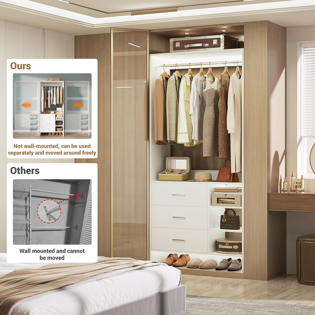 2.5FT Closet System with 3 Drawers, 29.5'' Closet Organizer, Wood Closet Organizer System, Walk-in Closet or Small