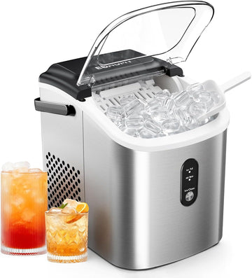 Ice Maker Countertop, Portable Ice Machine with Carry Handle, 26.5lbs Per Day, 9 Cubes in 6 Mins, Auto-Cleaning