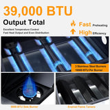 3-Burner Propane Gas Grill with Side Burner, 39,000 BTU BBQ Grill with Cast Iron Grates, Double-Layer Stainless Steel Lid and Grease Management