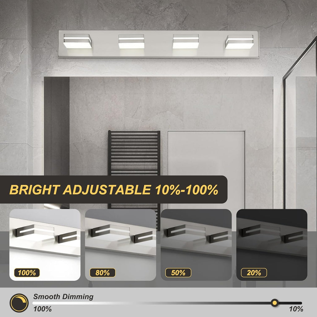 4 Light Bathroom Vanity Light Brushed Nickel Modern 32W LED Dimmable Vanity Light Over Mirror 350° Adjustable Lamp