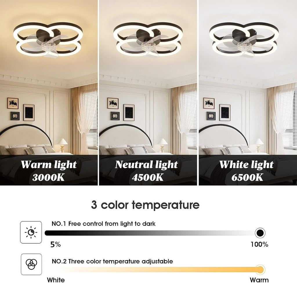 Ceiling Fans with Lights and Remote, Flush Mount Ceiling Fan with Light, 3000-6500K Dimmable Modern LED Ceiling Fans