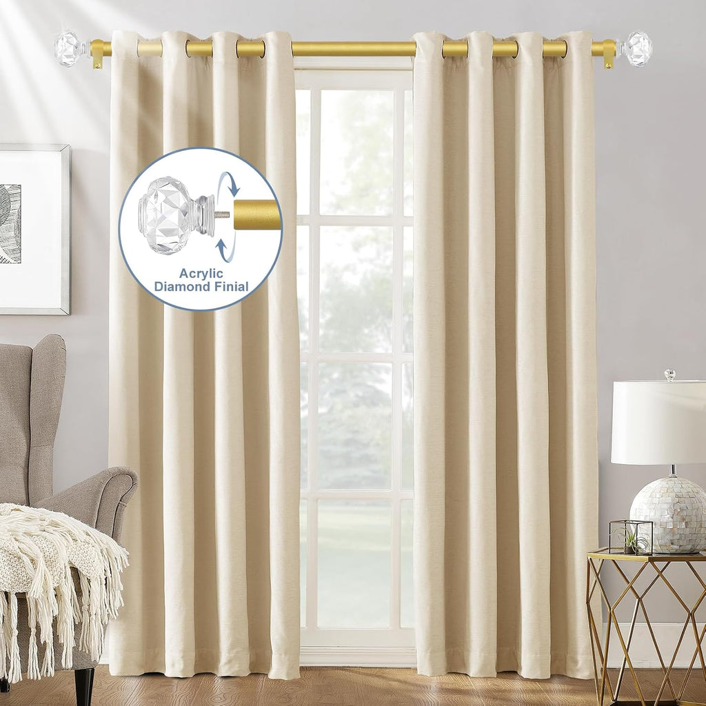 Gold Decorative Crystal Curtain Rods: Heavy Duty Adjustable Window Curtain Rods for Bedroom Living Room